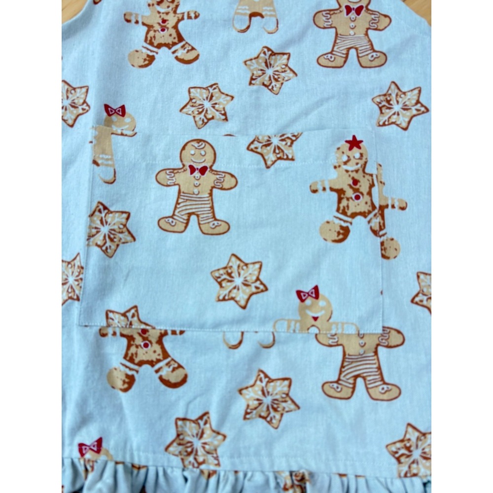 Cotton Child Apron with Gingerbread Print Chef Hat Hot‎ Mitt Set of 3 One Size - Picture 6 of 6